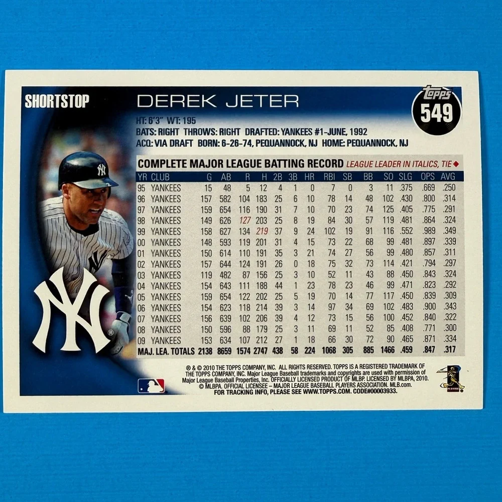 2010 Topps Derek Jeter Baseball Card New York Yankees #549 - Picture 2 of 2